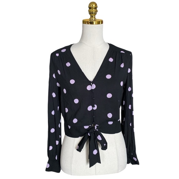 PAIGE Alynna Lavender Polka Fog Dolly Dot V-Neck Tie Front Top Size S - Picture 4 of 9